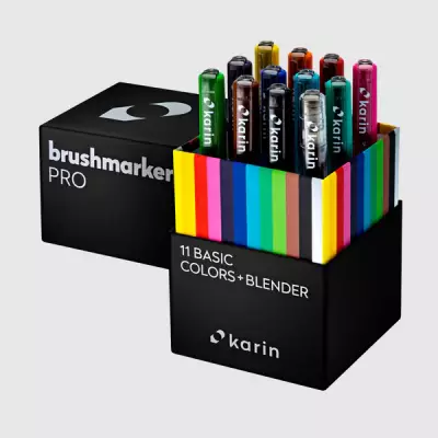 Brushmarker PRO Set 11 Basic Colors + Blender